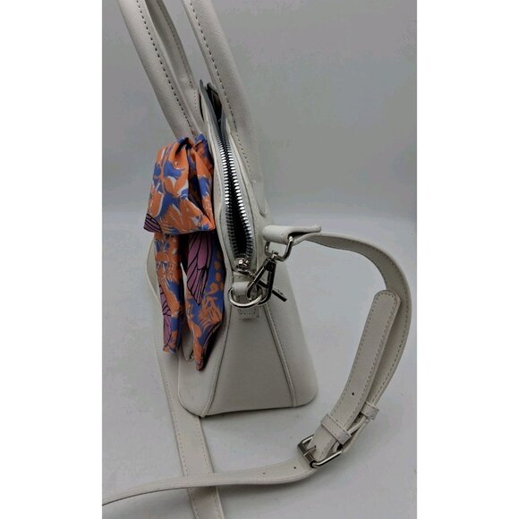 Betsey Johnson White w/ Butterfly Scarf Handbag Purse Handles & Strap Zipper - Picture 13 of 15